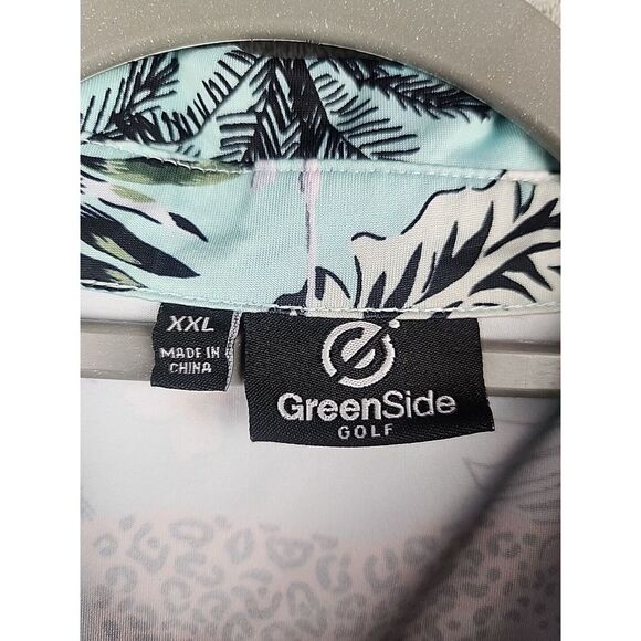 Greenside Golf Polo Shirt Mens XXL Tropical Floral Leopard‎ Hawaiian Blue - Picture 4 of 7